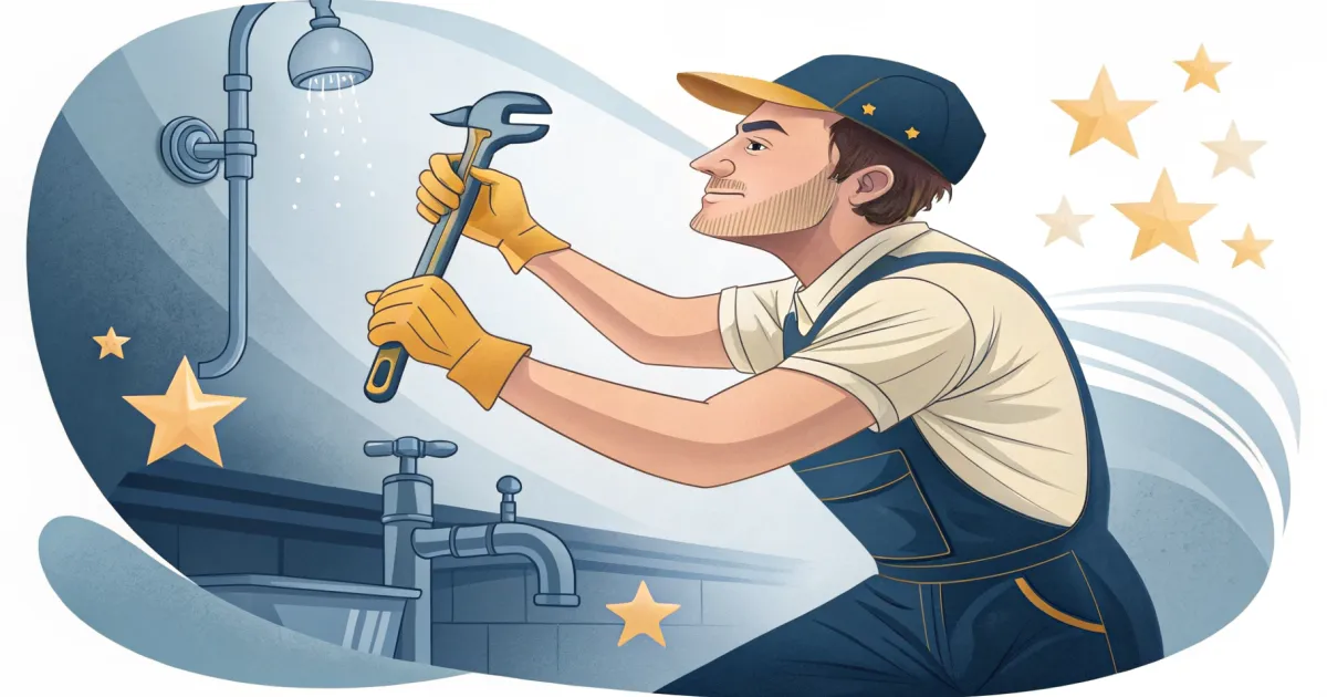 A plumber fitting a pipe, illustrating how to respond to a negative review and turn it around.